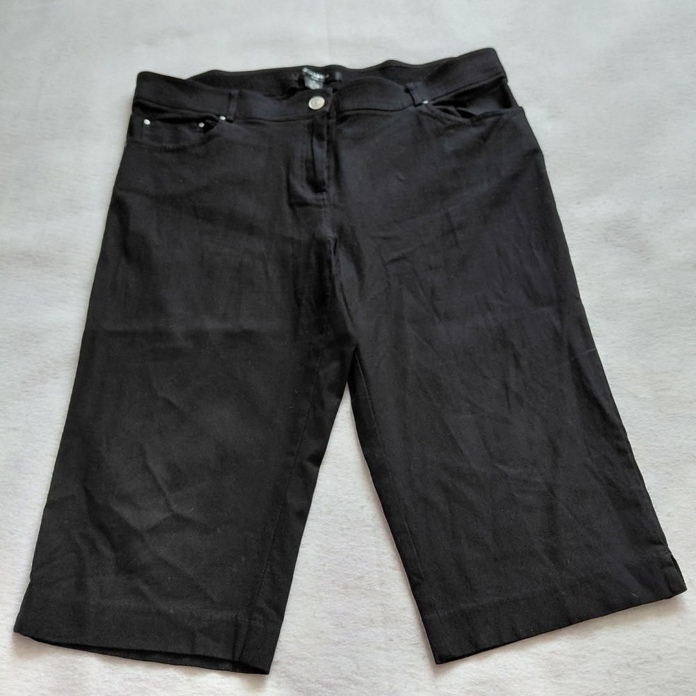 89th & Madison Womens Black Cropped Pants Size 16 Wide Leg Mid Rise Rayon Nylon